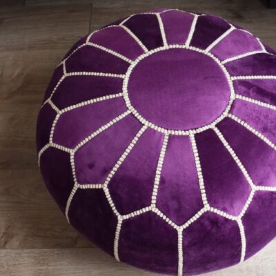 Velvet Pouffe – Blue and White | 55x35 cm Handcrafted Round Ottoman