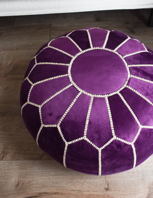 Velvet Pouffe – Blue and White | 55x35 cm Handcrafted Round Ottoman