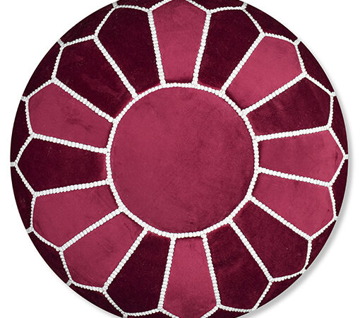 Velvet Pouffe – Full Warm Red | 55x35 cm Handcrafted Round Ottoman