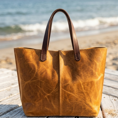 Tobacco Leather Tote Bag Handmade Moroccan Pull-Up Distressed Shoulder Bag Large Everyday Work Tote Women Two Tone Tan Brown Gift for Her (1) Handmade Moroccan pull-up distressed tobacco leather tote bag with two-tone tan body and dark espresso handles, center seam detail, open top, everyday work bag for women