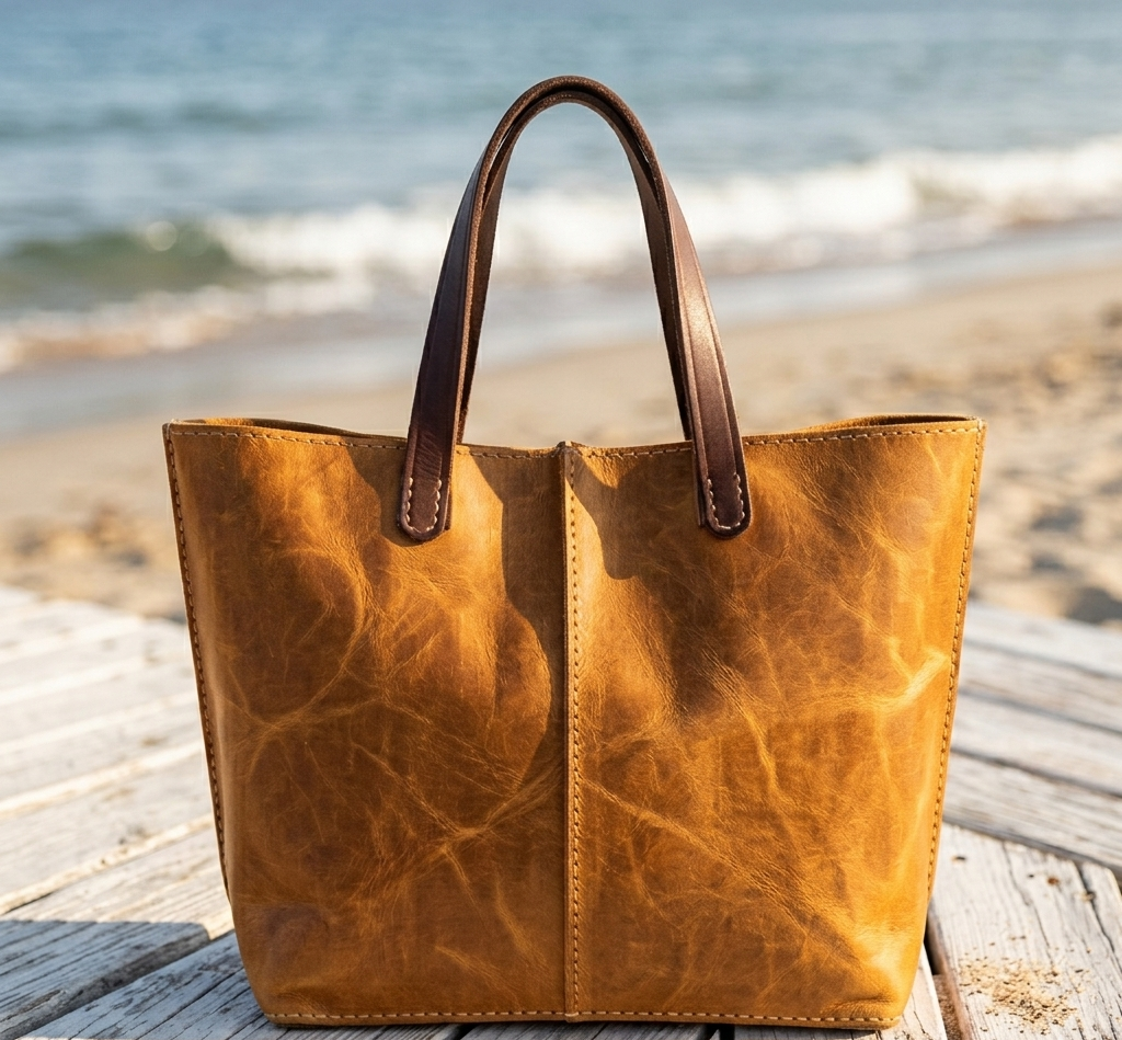 Tobacco Leather Tote Bag Handmade Moroccan Pull-Up Distressed Shoulder Bag Large Everyday Work Tote Women Two Tone Tan Brown Gift for Her (1) Handmade Moroccan pull-up distressed tobacco leather tote bag with two-tone tan body and dark espresso handles, center seam detail, open top, everyday work bag for women