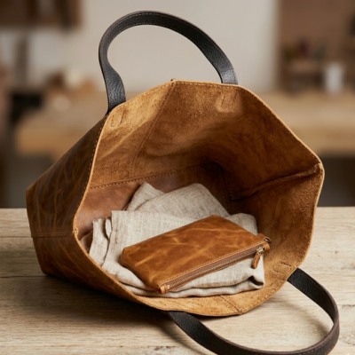 Tobacco Leather Tote Bag Handmade Moroccan Pull-Up Distressed Shoulder Bag Large Everyday Work Tote Women Two Tone Tan Brown Gift for Her (5) Handmade Moroccan pull-up distressed tobacco leather tote bag with two-tone tan body and dark espresso handles, center seam detail, open top, everyday work bag for women