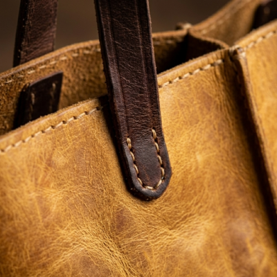 Tobacco Leather Tote Bag Handmade Moroccan Pull-Up Distressed Shoulder Bag Large Everyday Work Tote Women Two Tone Tan Brown Gift for Her (6) Handmade Moroccan pull-up distressed tobacco leather tote bag with two-tone tan body and dark espresso handles, center seam detail, open top, everyday work bag for women