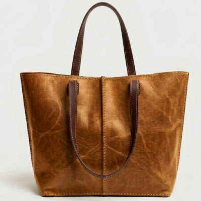Tobacco Leather Tote Bag Handmade Moroccan Pull-Up Distressed Shoulder Bag Large Everyday Work Tote Women Two Tone Tan Brown Gift for Her (9) Handmade Moroccan pull-up distressed tobacco leather tote bag with two-tone tan body and dark espresso handles, center seam detail, open top, everyday work bag for women